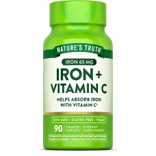 Iron Supplement With Vitamin C | 65mg of Iron | 90 Tablets | by Nature's Truth